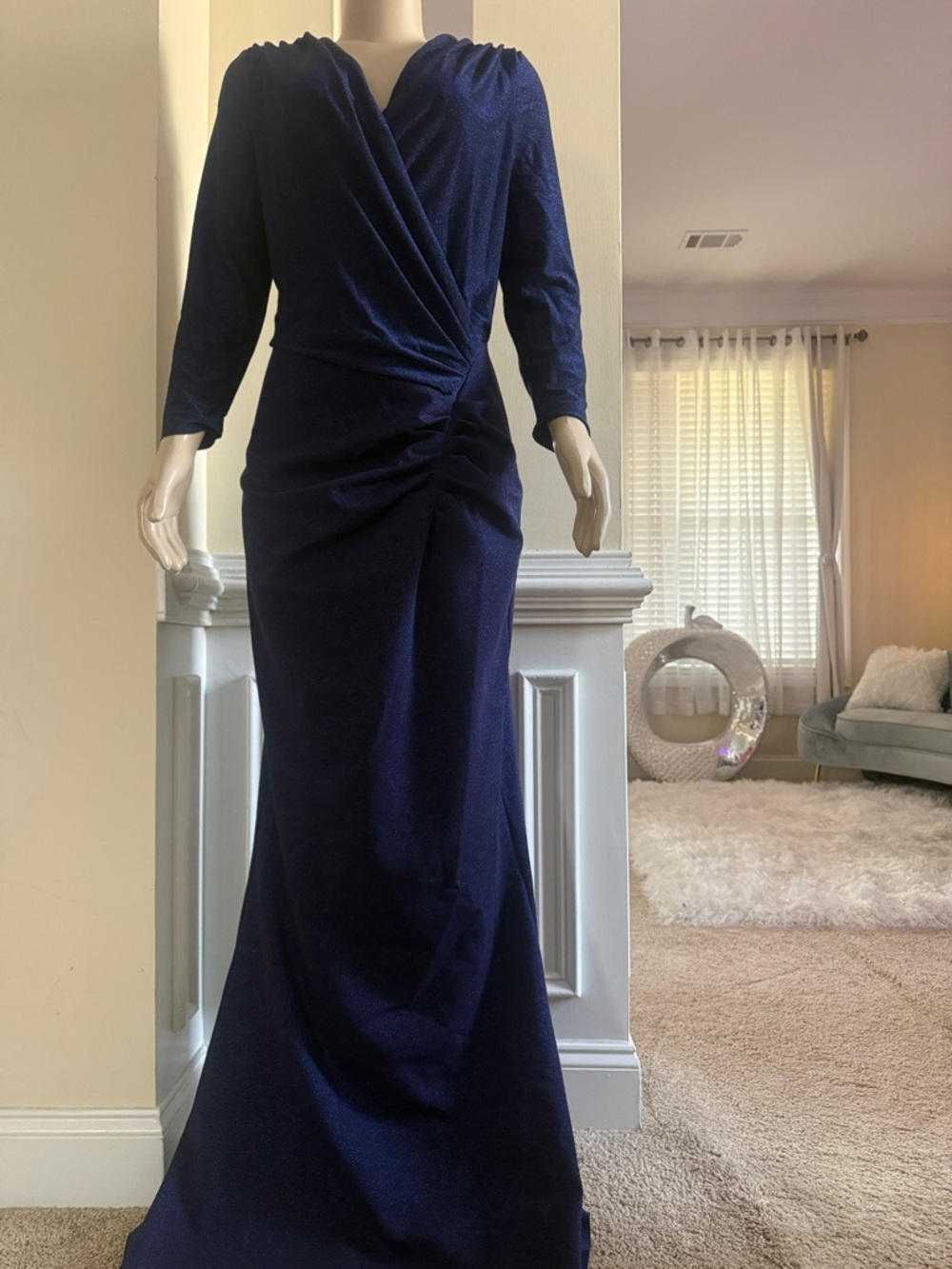 Chiara Boni Deep Navy Long Sleeve Draped Gown